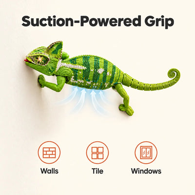 Suction-powered grip on walls, tile and windows