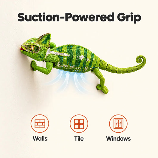 Suction-powered grip on walls, tile and windows